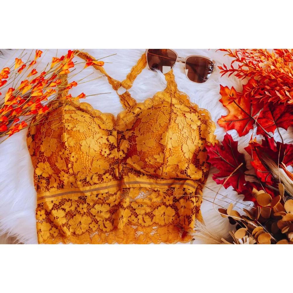 NEW JADYK juliette crisscross lace bralette in mustard